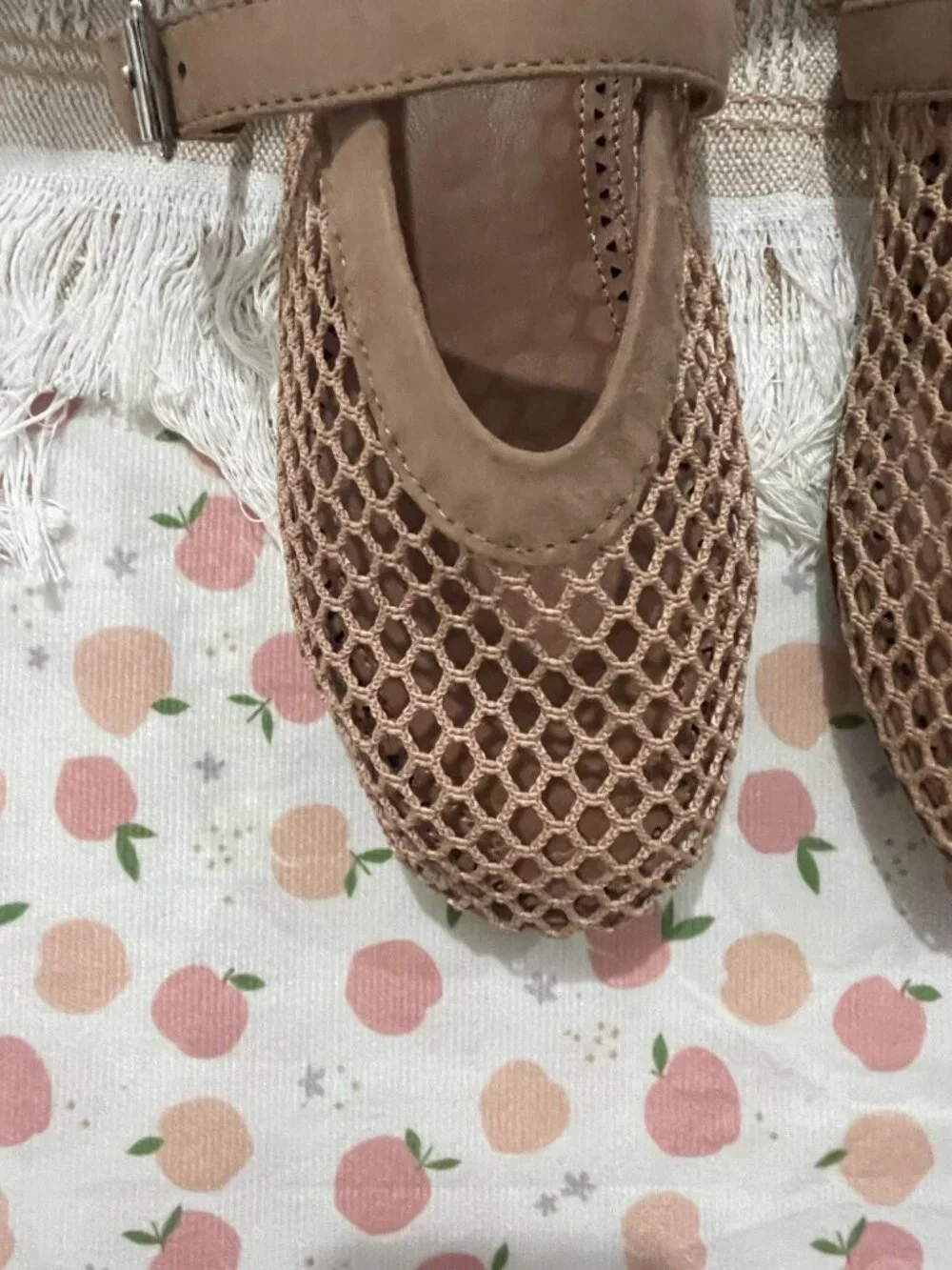 Alaia Nude Mesh Mary Jane Flats